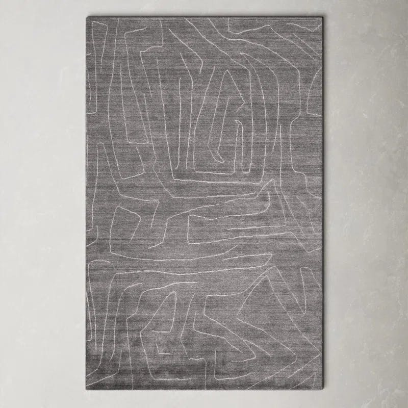 Lennox Abstract Gray Viscose 5' x 8' Hand-Loomed Area Rug