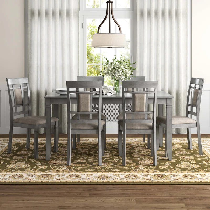 Transitional Charcoal Gray 7-Piece Dining Set with Lattice-Back Chairs