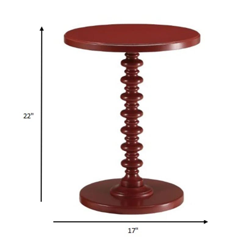 Modern Round Red Wood & Metal Pedestal Side Table, 17" x 22"
