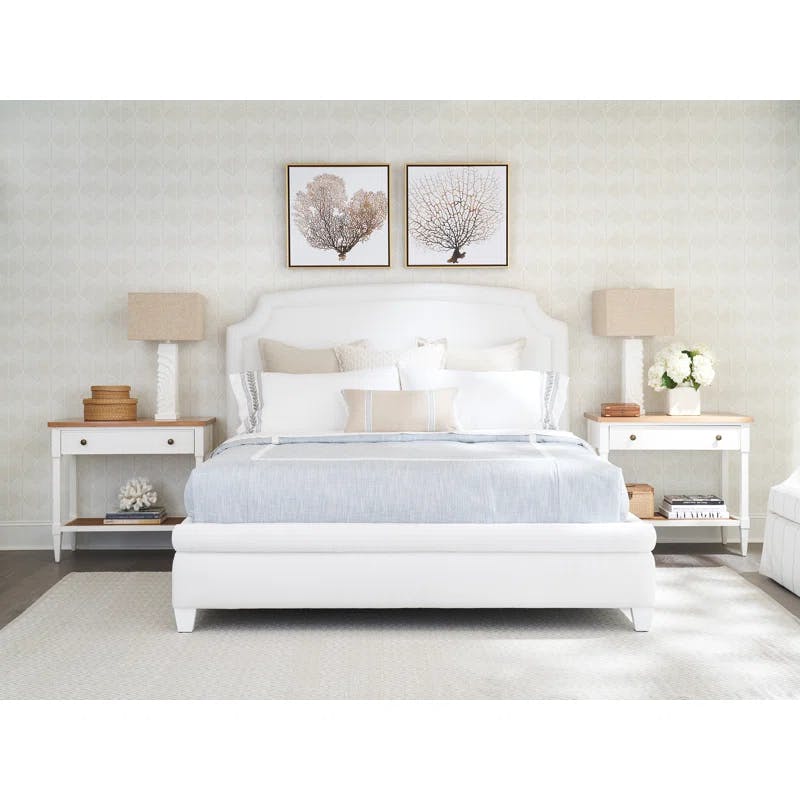 Avalon Pearl White California King Mid-Century Modern Upholstered Bed