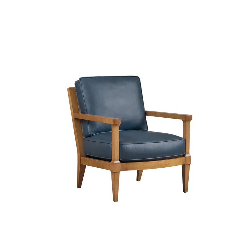 Navy Blue and Brown Genuine Leather Accent Armchair