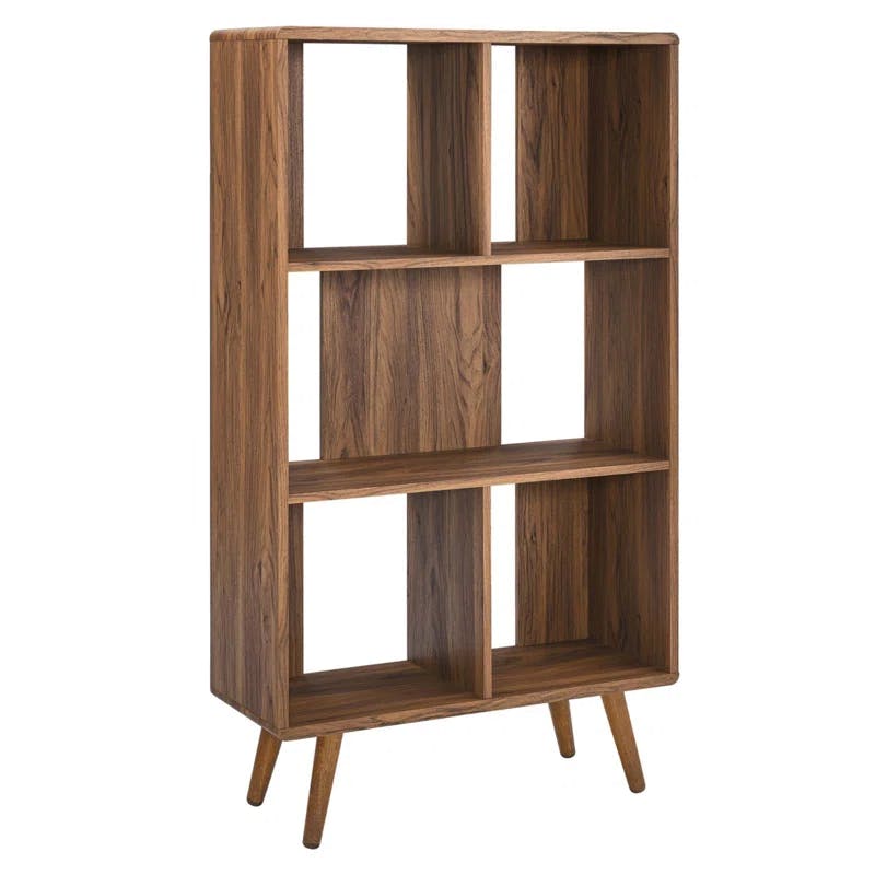 Mid-Century Modern Walnut Wood Grain Corner Bookcase