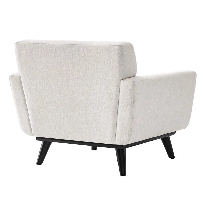 Ivory Faux Leather Mid-Century Modern Armchair with Tufted Buttons