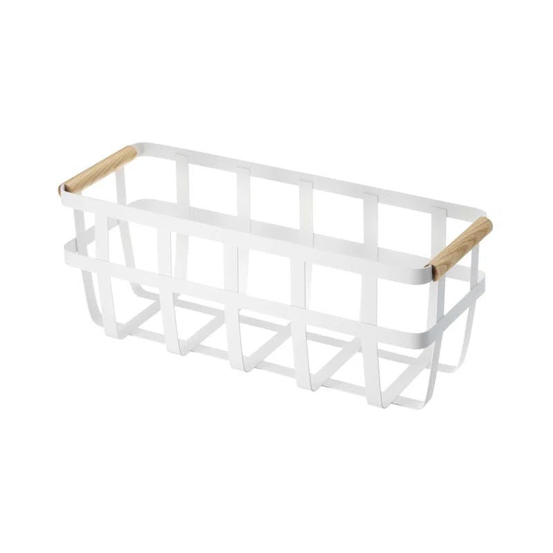 Tosca White Slim Steel and Wood Storage Basket