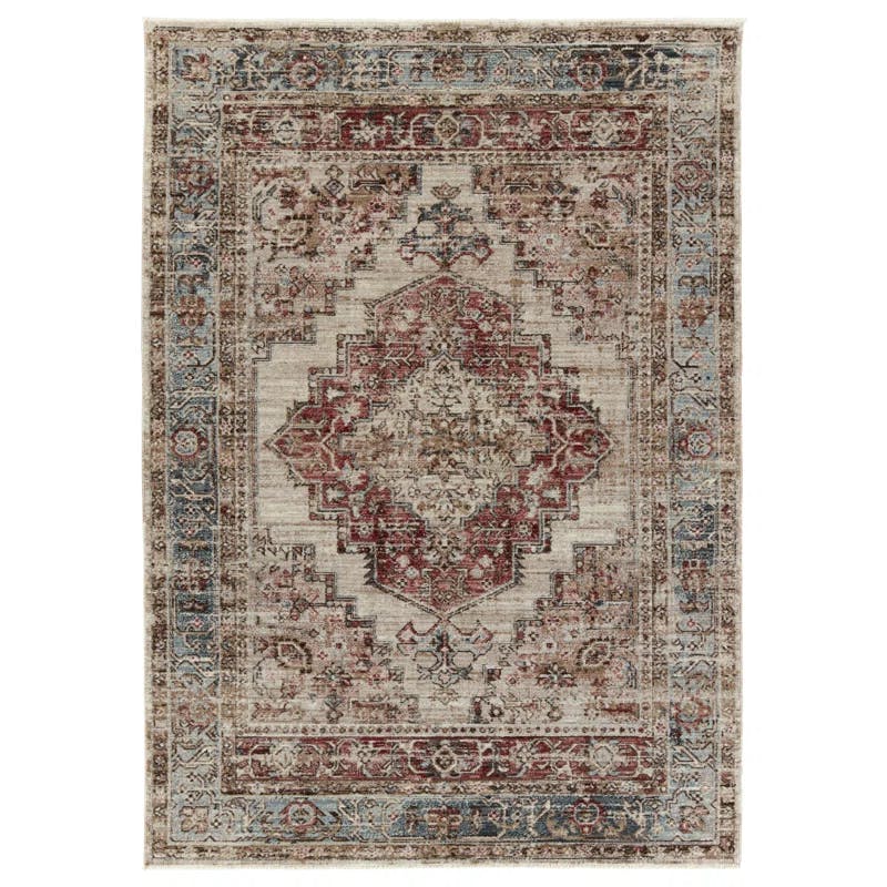 Leila Emory Medallion 10' x 14' Gray, Red, and White Area Rug