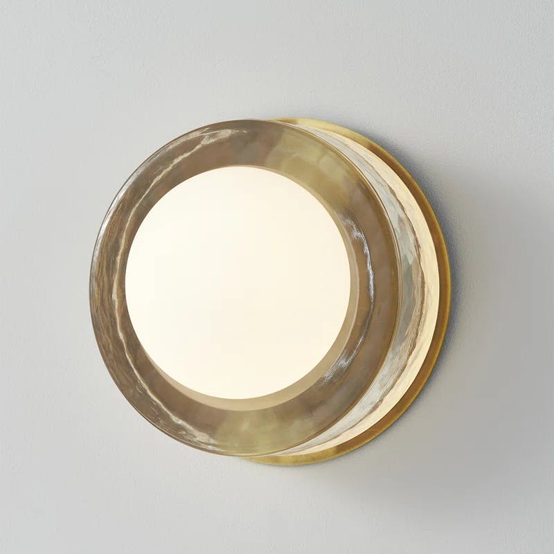 Aged Brass Round Opal Glass 1-Light Energy Star Wall Sconce