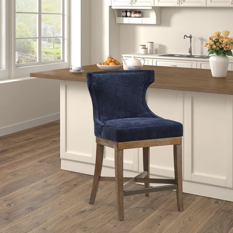 Carson Navy Swivel Counter Stool with Wood and Acrylic