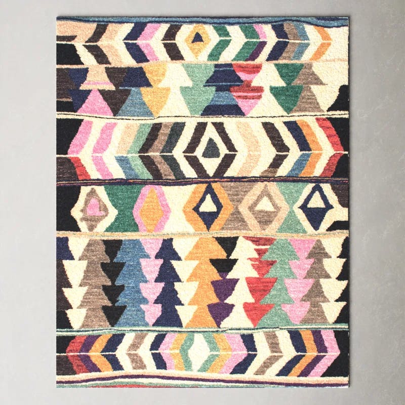 Ivory Geometric Handmade Tufted Wool Rectangular Rug 4' x 6'