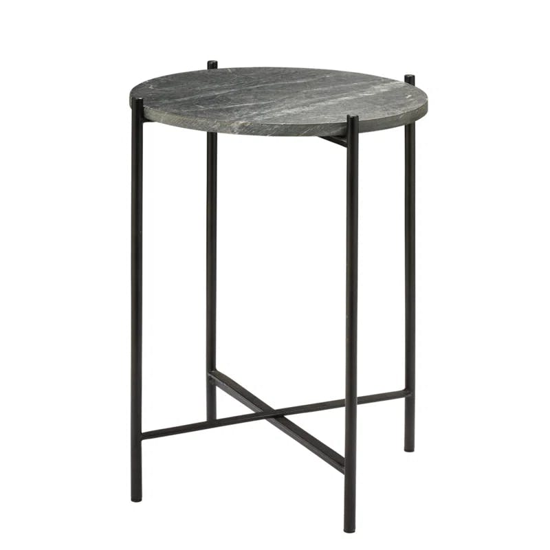 18" Round Sleek Marble & Iron Side Table