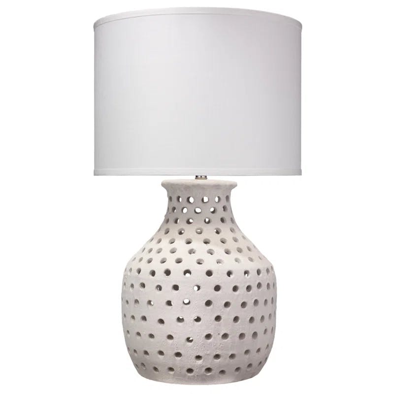 Matte White Linen-Shade Porous Ceramic Buffet Lamp
