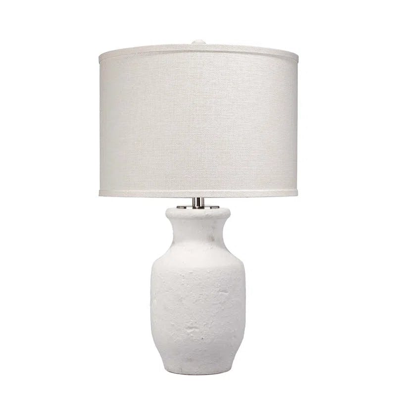 Gilbert 27" Textured Matte White Ceramic Table Lamp with Grasscloth Shade