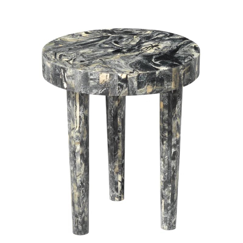 Artemis Swirled Black Resin Round Side Table, 14"x16"