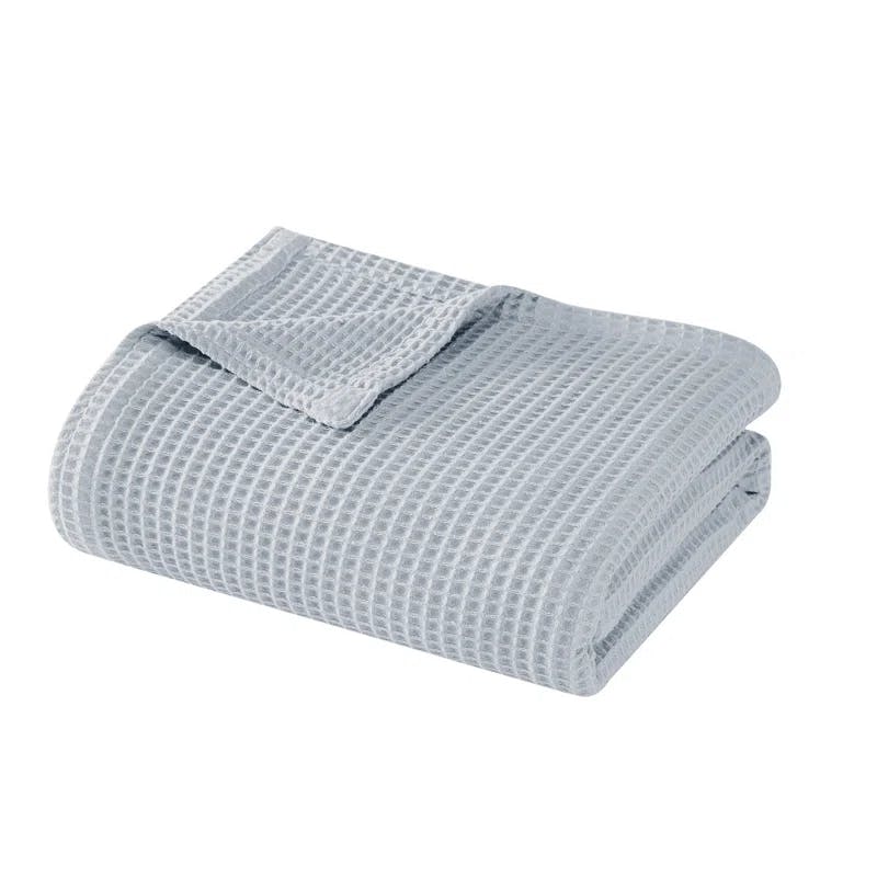 Luxurious King-Sized Grey Cotton Waffle-Knit Blanket