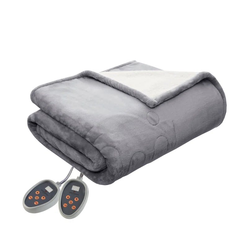 Cozy Comfort Queen-Sized Grey Knitted Reversible Heated Blanket
