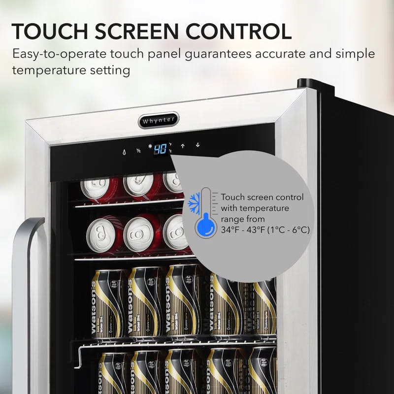 Sleek 121-Can Capacity Stainless Steel Beverage Chiller with Touch Control