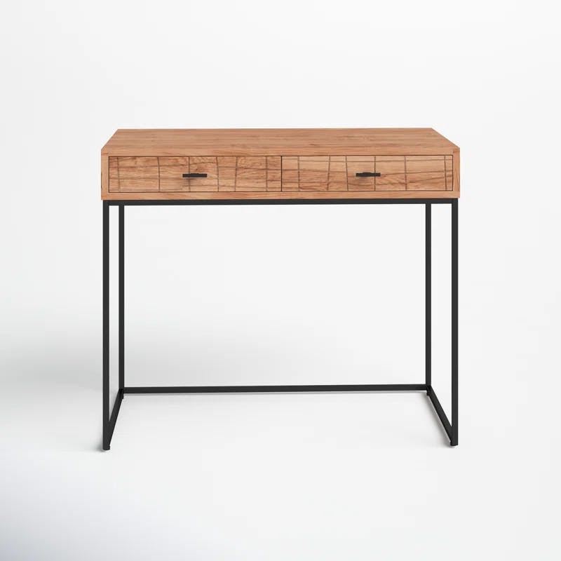 Atelier Natural Acacia Wood Desk with Iron Frame and Dual Drawers