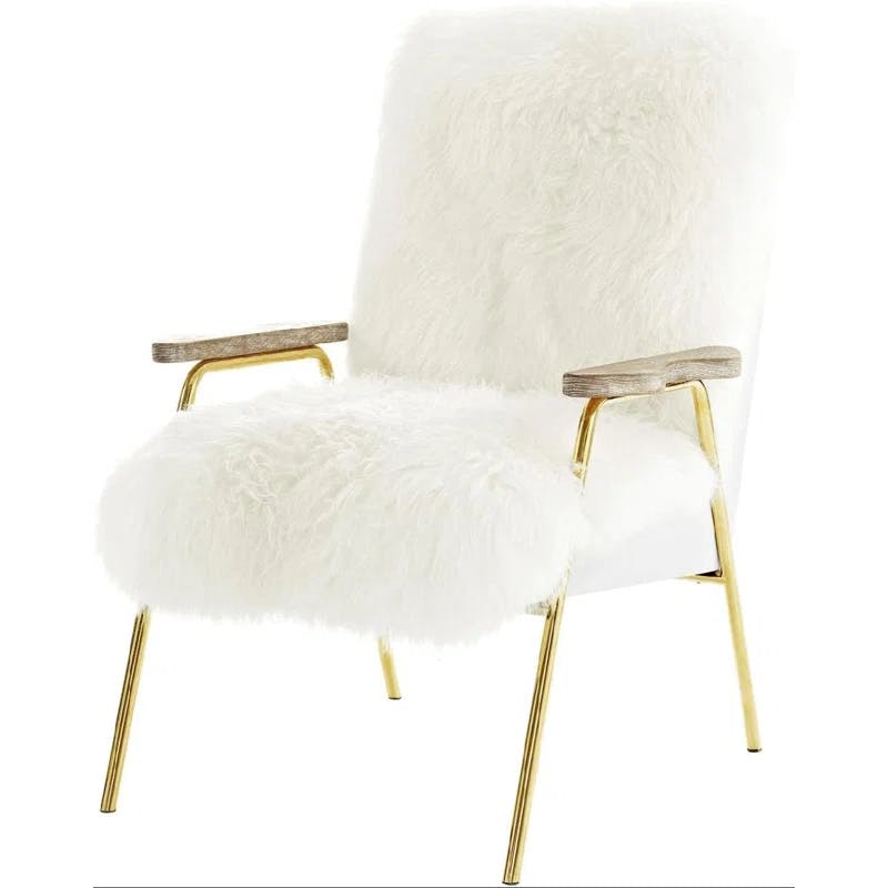 Sprint Chic Brown and White Sheepskin Armchair with Gold Accents