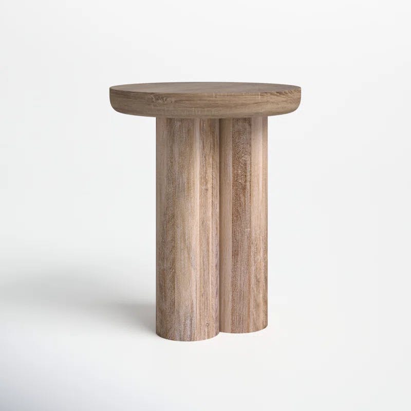 Morris Cerused Mango Wood Round Pedestal End Table