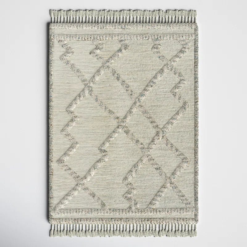 Leanna Moroccan Hand-Knotted Wool Light Gray/Ivory 2'x3' Area Rug