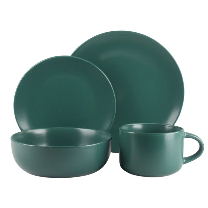 Wazee Matte Green Ceramic 16-Piece Dinnerware Set, Service for 4
