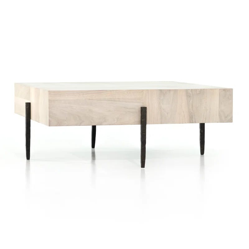 Ashen Walnut and Taupe Square Coffee Table with Iron Accents
