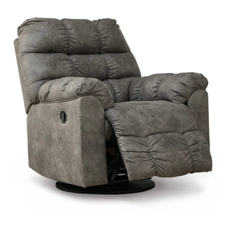 Contemporary Gray Faux Leather & Concrete Swivel Recliner, 38"