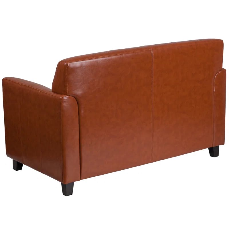 Cognac Faux Leather Flared Arm Reception Loveseat