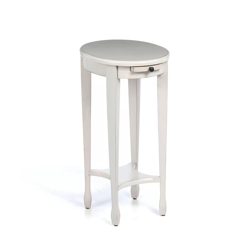 Cottage White Birch Veneer Accent Table with Pull-Out Shelf