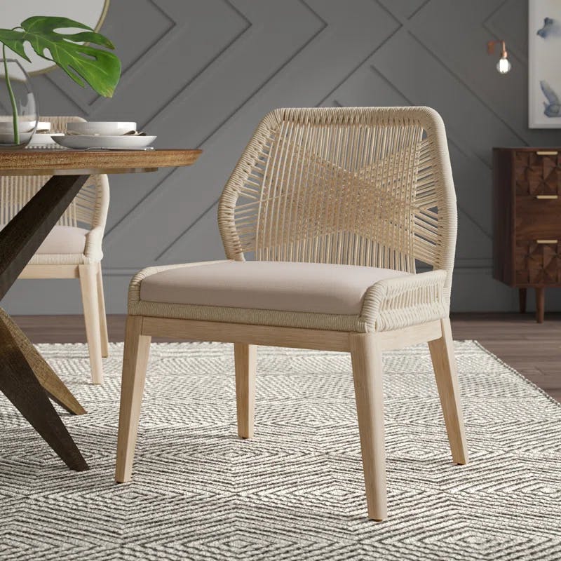 Transitional Linen-Blend Upholstered Side Chair in Beige and Gray