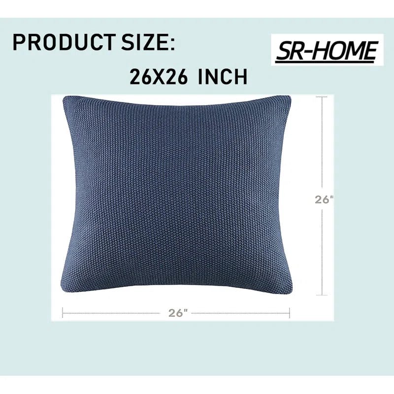 Casual Indigo Knit Euro Pillow Cover in Soft Acrylic