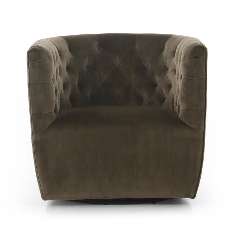 Surrey Olive Contemporary Swivel Chair in Green Boucle