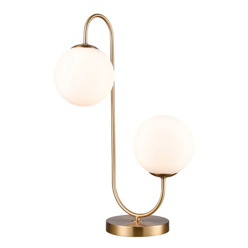 Moondance Aged Brass Dual-Light Table Lamp with White Glass Shade