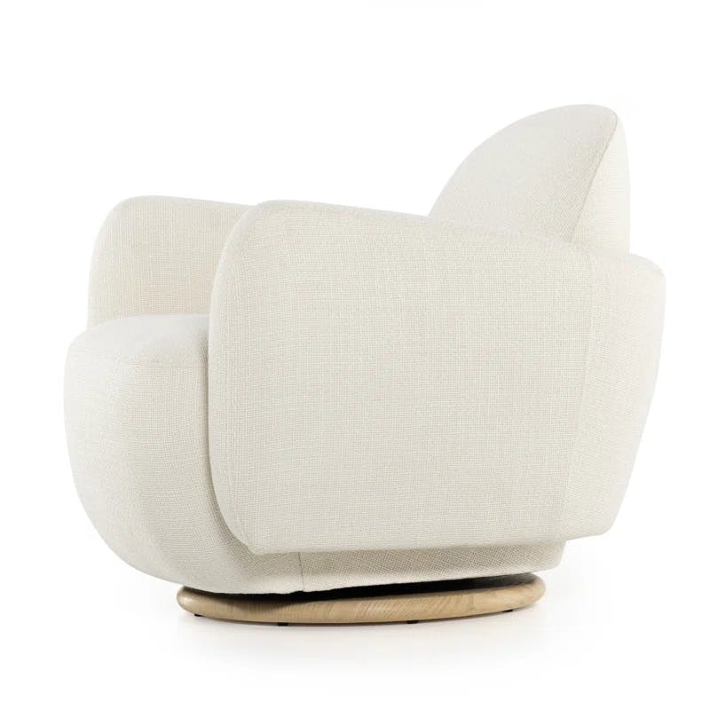 Gibson White Cream Swivel Accent Chair with Wood Base