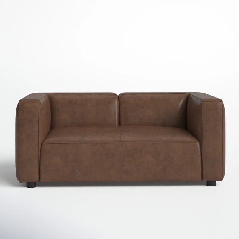 Otto 72'' Camel Genuine Leather Tuxedo Sofa with Wood Accents