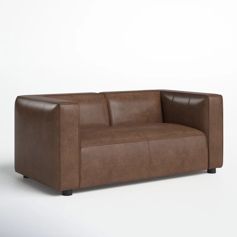 Otto 72'' Camel Genuine Leather Tuxedo Sofa with Wood Accents