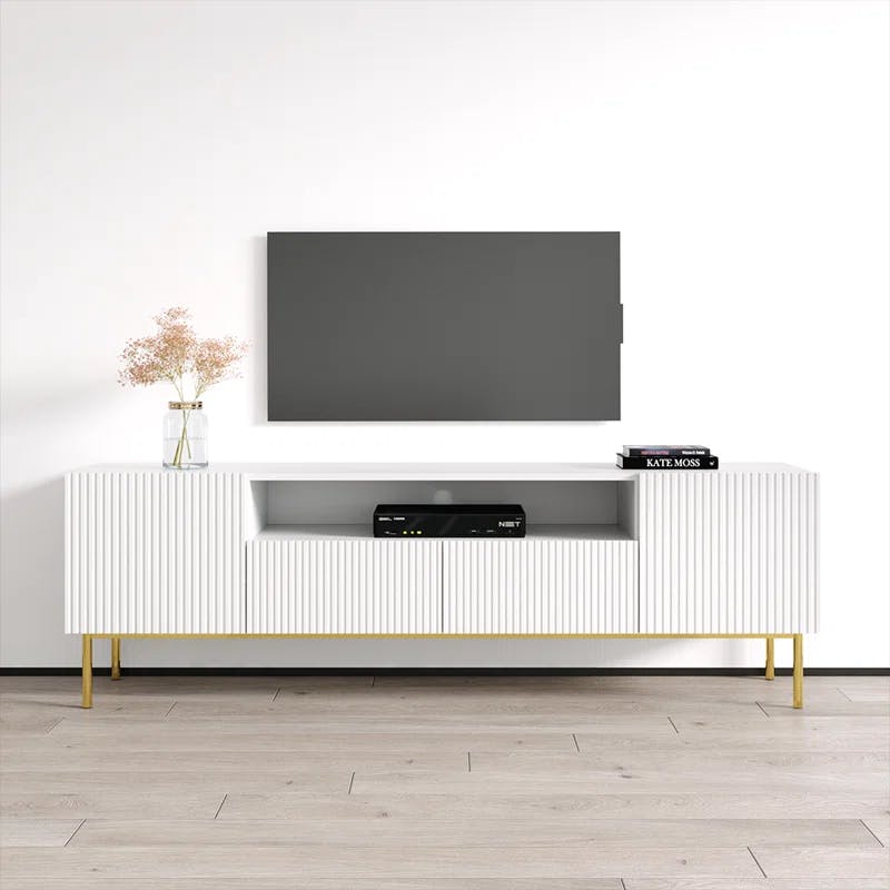 Nicole Matte White 75" Mid-Century Modern Media Console with Cabinets