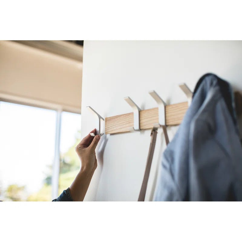 Adjustable Urban Sophisticate Wall-Mounted Coat Hanger in Natural Wood and Aluminum