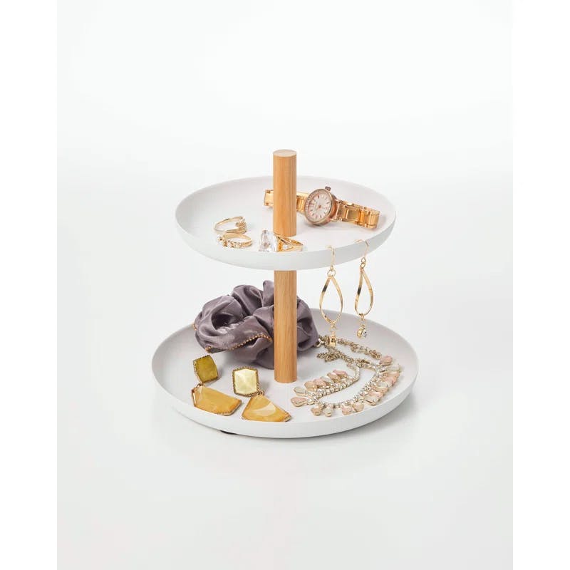 Tosca Contemporary Steel & Wood Tiered Accessory Tray