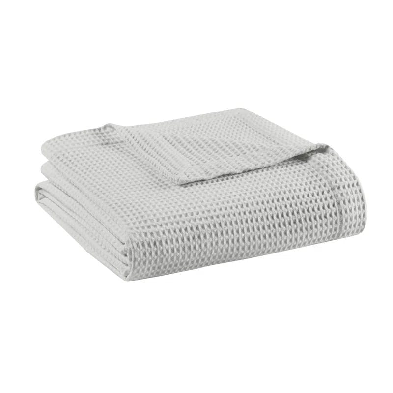 Luxurious King-Sized Gray Waffle Weave Cotton Blanket