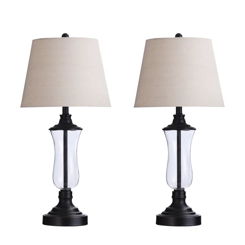 Elegant Bronze Duo 30" Traditional Table Lamp Set with Beige Shades
