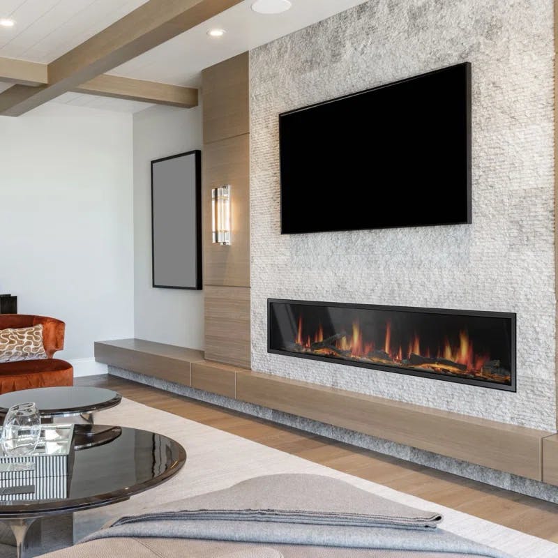 Latitude 75" Smart Electric Fireplace with Crackling Sounds, Black