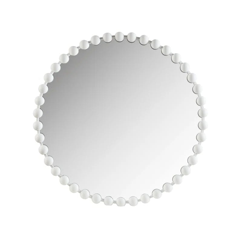 Elegant Marlowe 36" Round White Beaded Wall Mirror