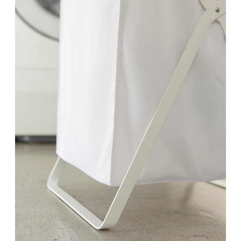 Collapsible Upright Tower Laundry Hamper in White Steel