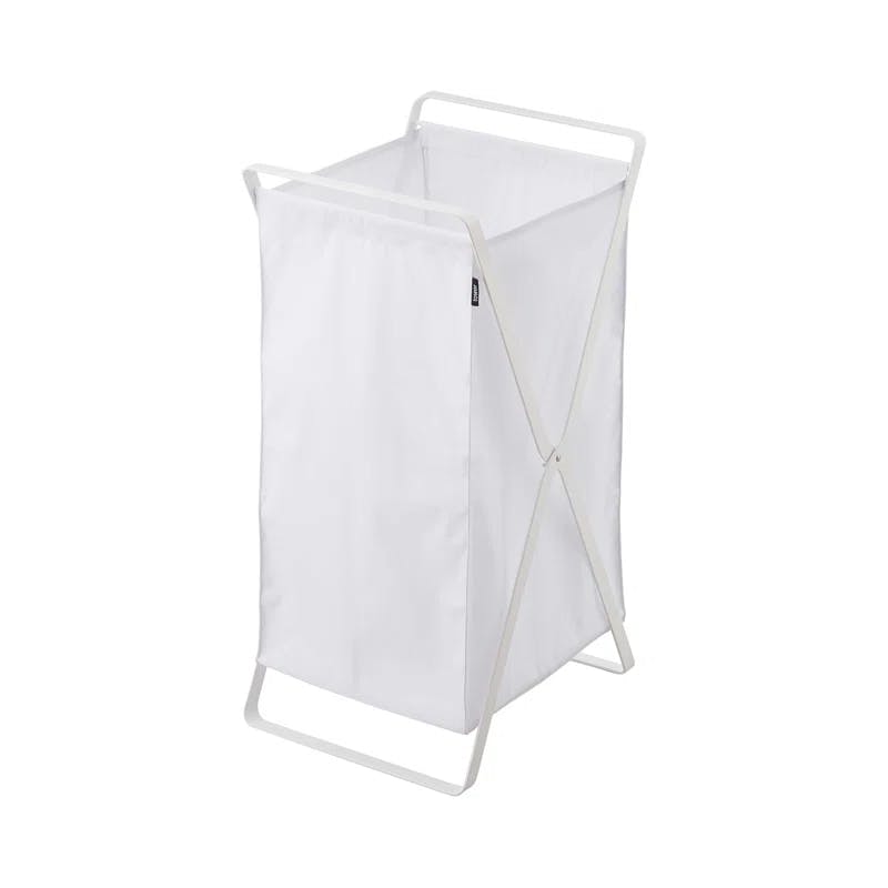 Collapsible Upright Tower Laundry Hamper in White Steel