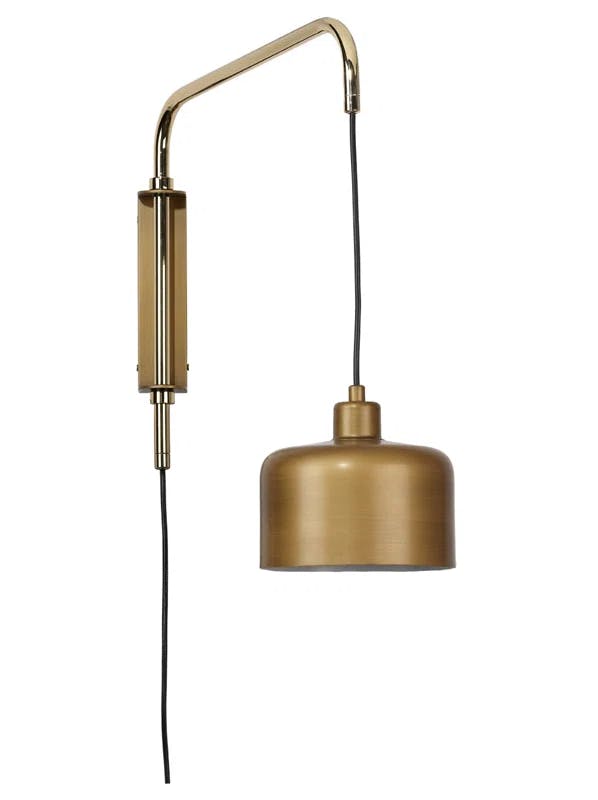 Satin Brass Adjustable Swing Arm Sconce with Dimmable Gold Shade