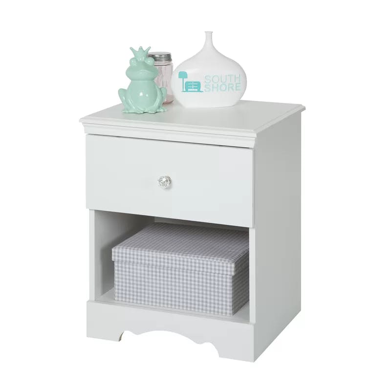 Graceful Pure White Nightstand with Crystal-Like Knob