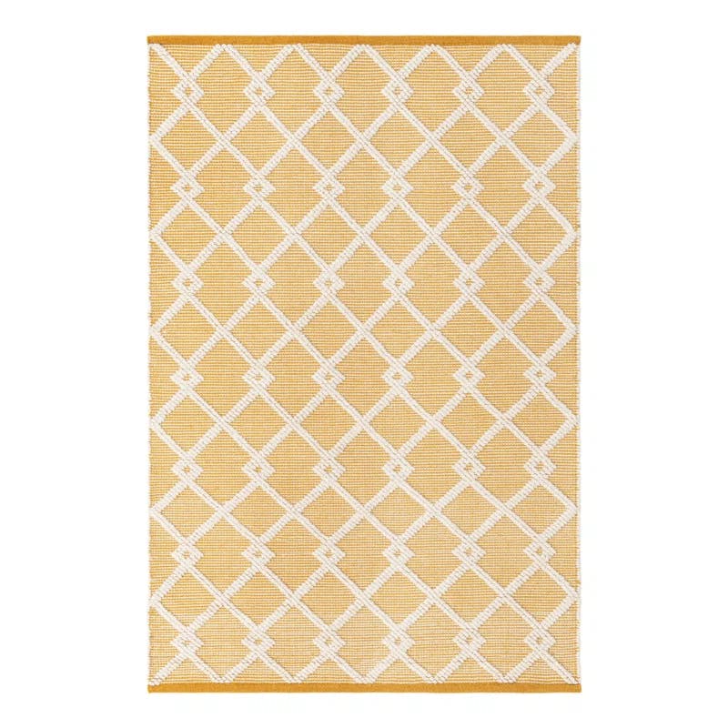 Hand-Knotted Geometric Wool Rug in English Daisy Yellow