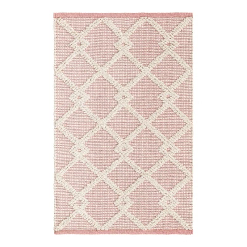 English Manor Rose & Ivory Geometric Hand-Knotted Wool Rug