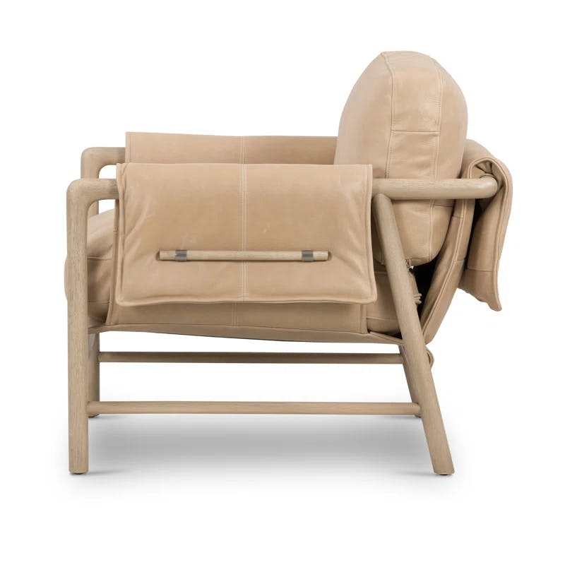 Palermo Nude Leather & Wood Contemporary Stationary Chair