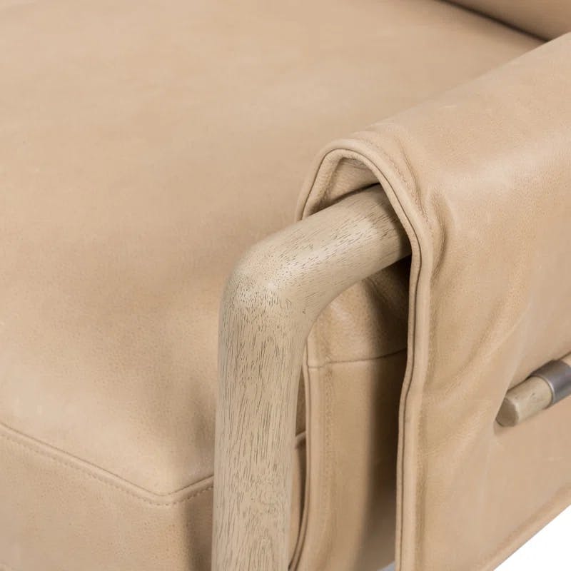 Palermo Nude Leather & Wood Contemporary Stationary Chair